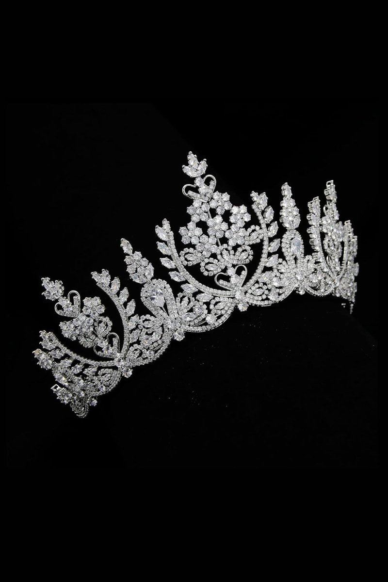 Silver Cubic Zirconia Tall Queen Round Tiara - KissProm
