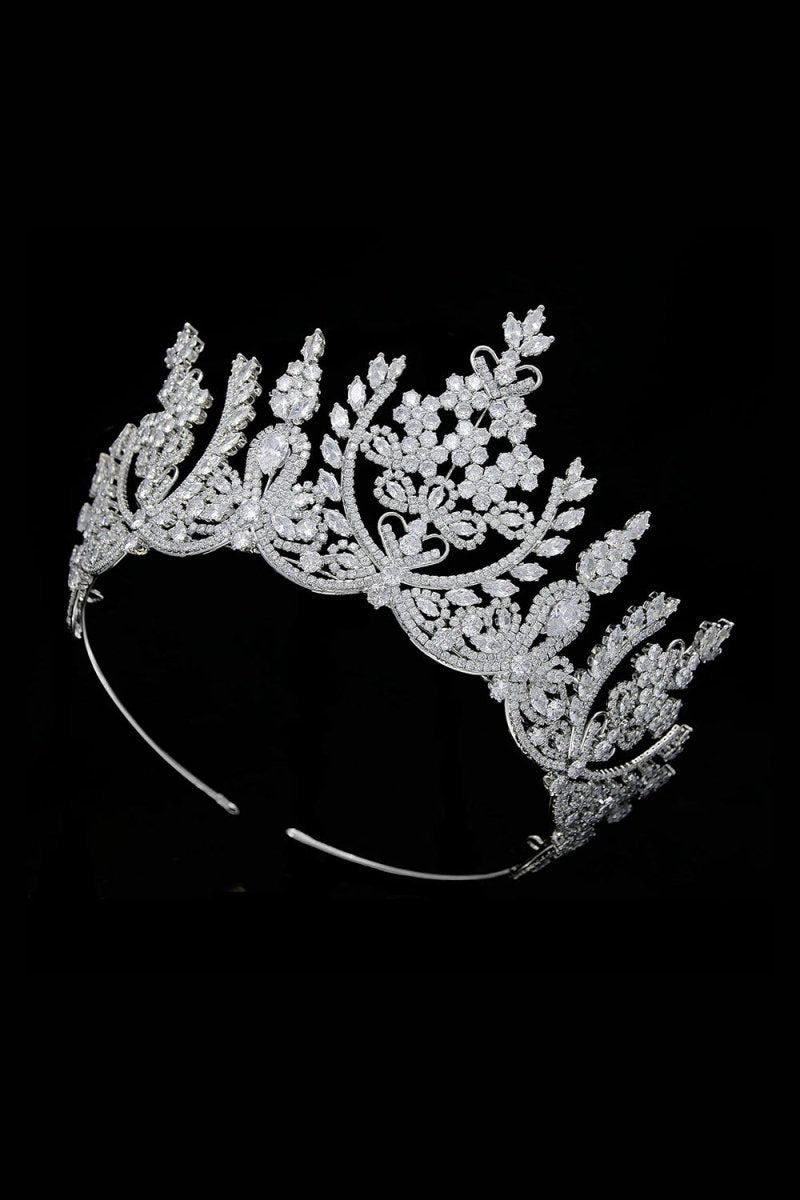 Silver Cubic Zirconia Tall Queen Round Tiara - KissProm