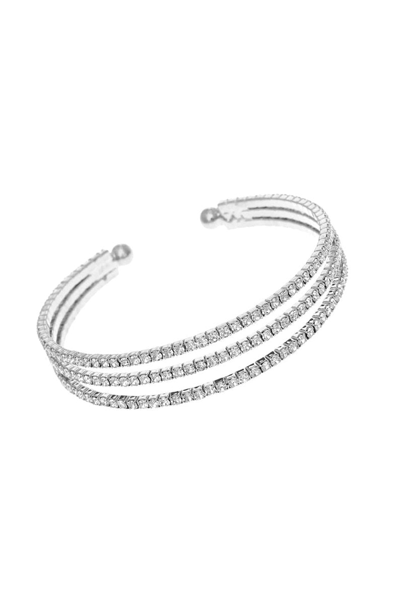 Silver Three Row Rhinestone Open Bracelets - KissProm