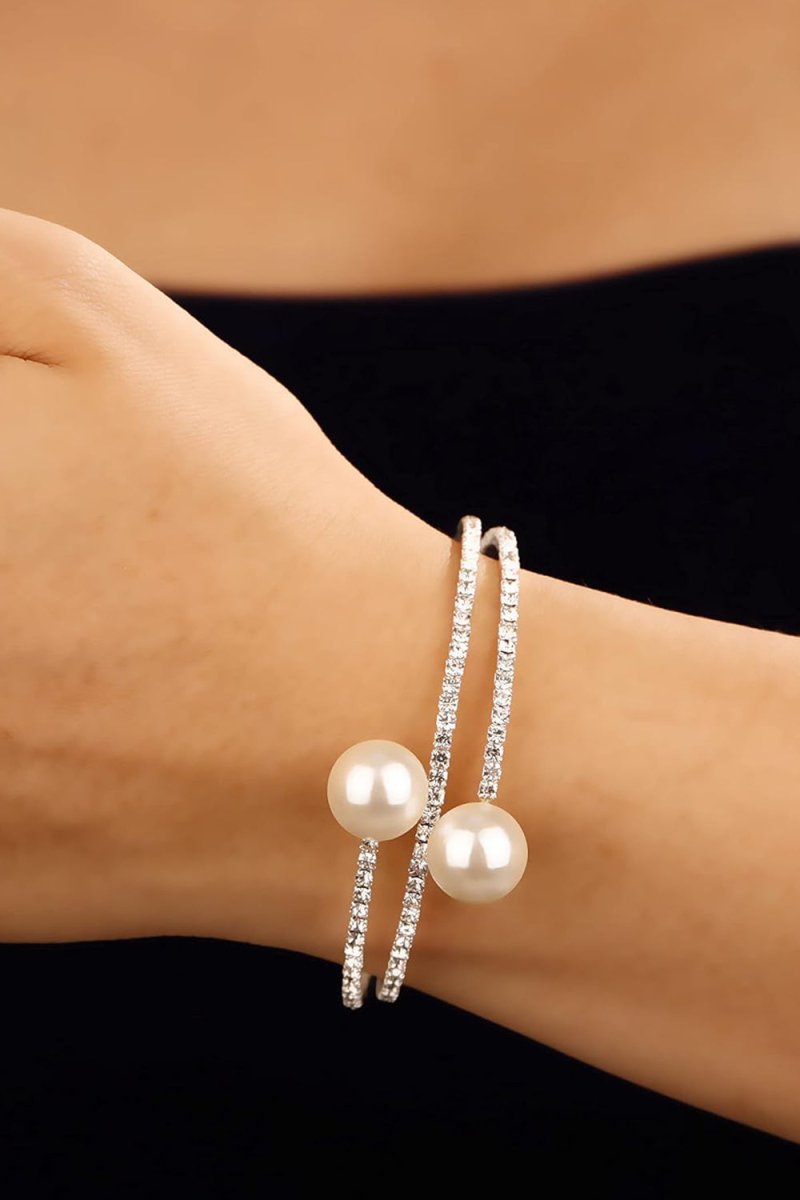 Pearl Rhinestone Layered Wrap Cuff Bracelets - KissProm