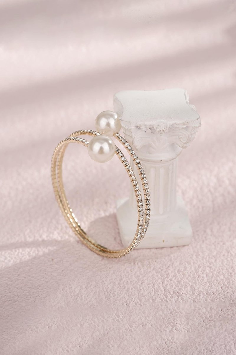 Pearl Rhinestone Layered Wrap Cuff Bracelets - KissProm