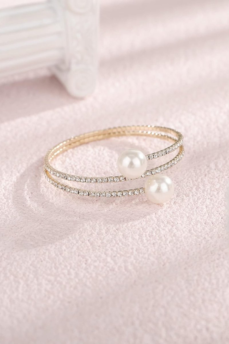 Pearl Rhinestone Layered Wrap Cuff Bracelets - KissProm