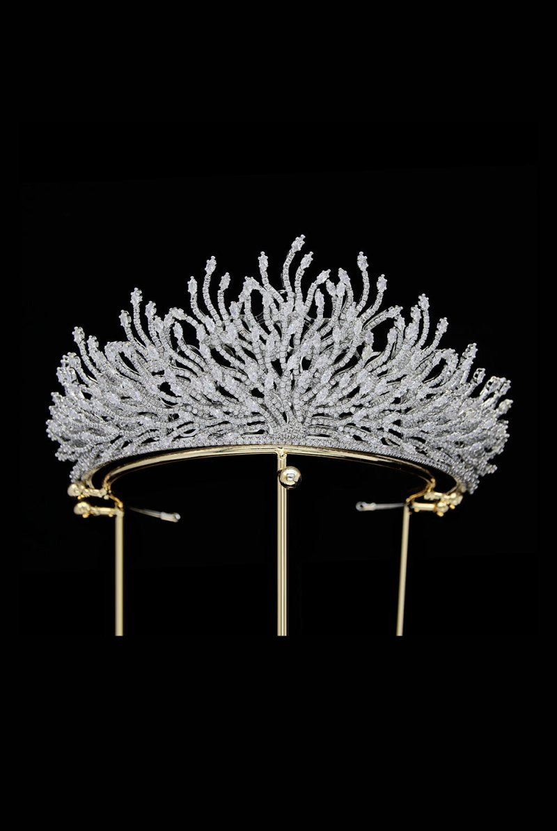 Silver Feather Shaped Zirconia Crown - KissProm