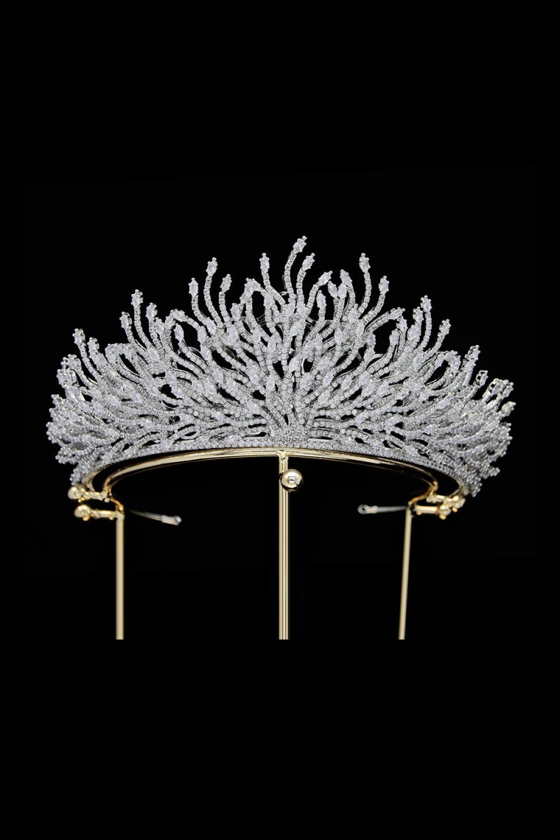Silver Feather Shaped Zirconia Crown - KissProm