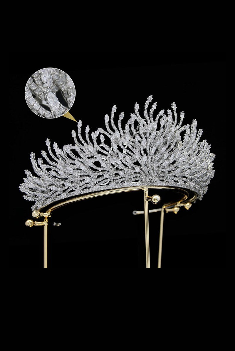 Silver Feather Shaped Zirconia Crown - KissProm
