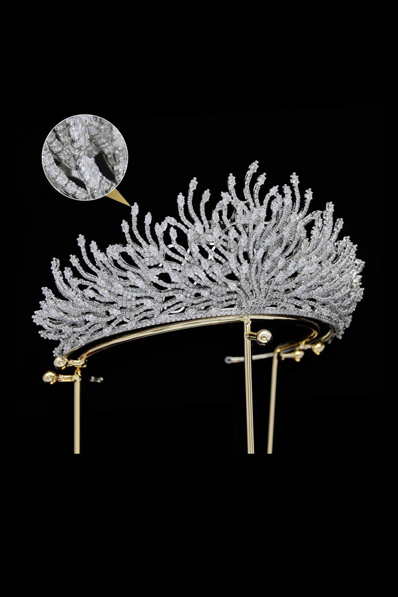 Silver Feather Shaped Zirconia Crown - KissProm