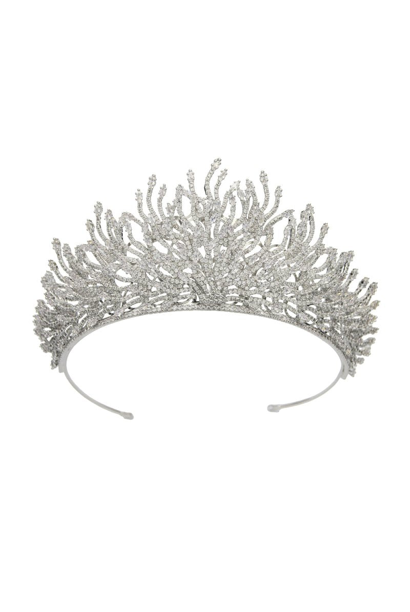 Silver Feather Shaped Zirconia Crown - KissProm