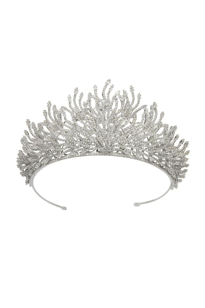 Silver Feather Shaped Zirconia Crown - KissProm