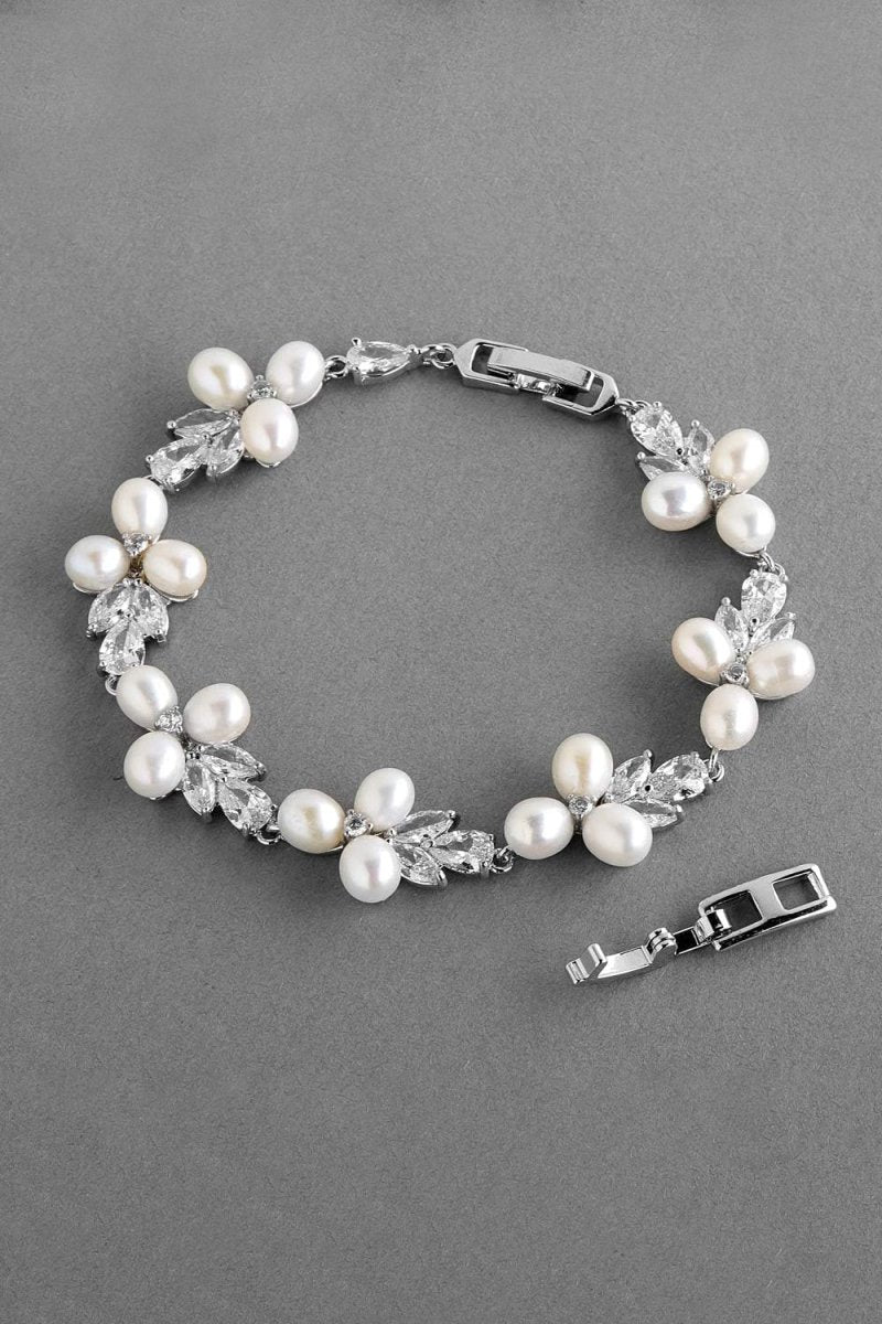Silver Freshwater Pearl Bridal Bracelet - KissProm