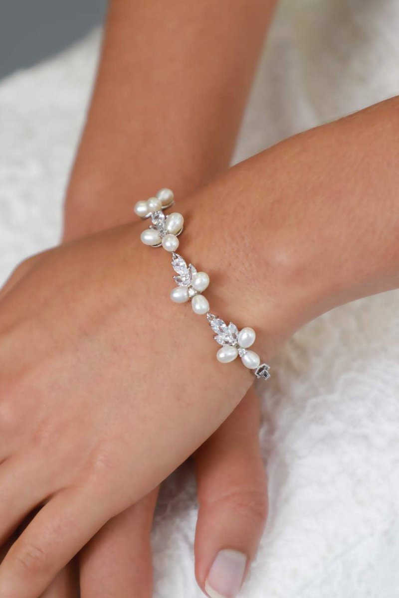 Silver Freshwater Pearl Bridal Bracelet - KissProm