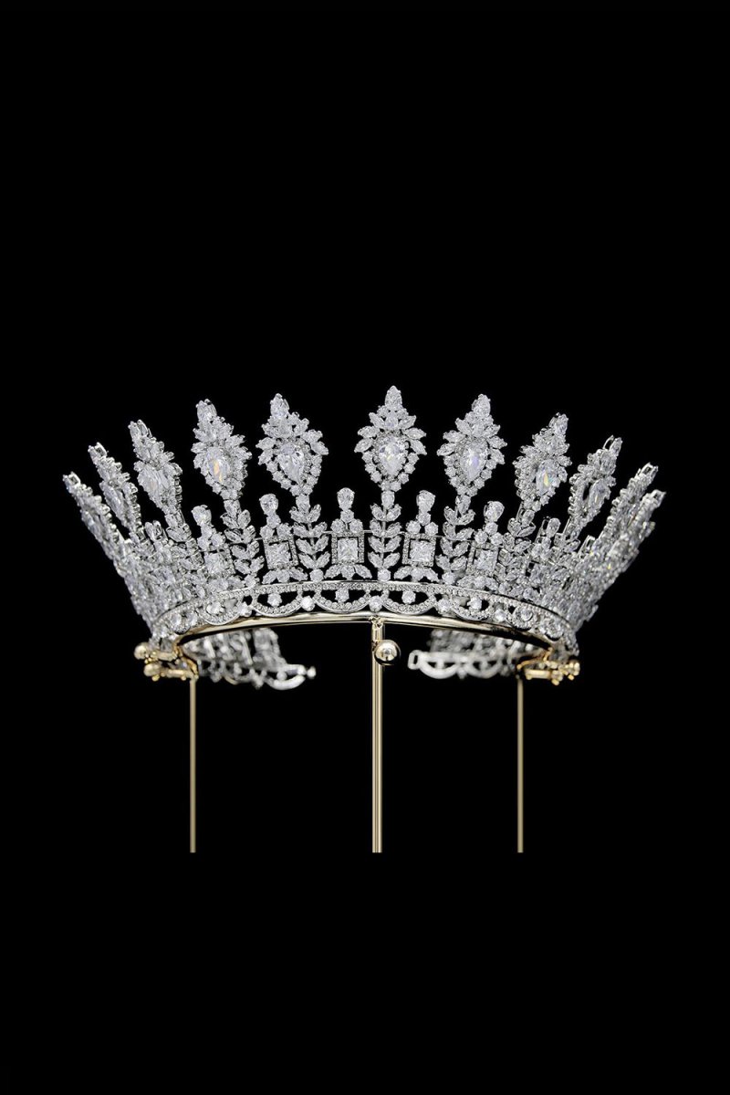 Silver Large 5A Cubic Zirconia Round Tiara - KissProm