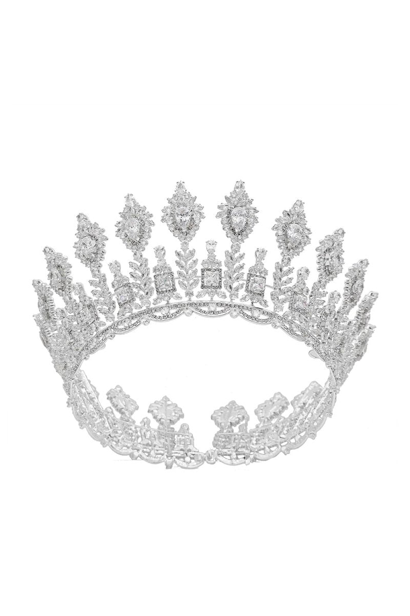 Silver Large 5A Cubic Zirconia Round Tiara - KissProm