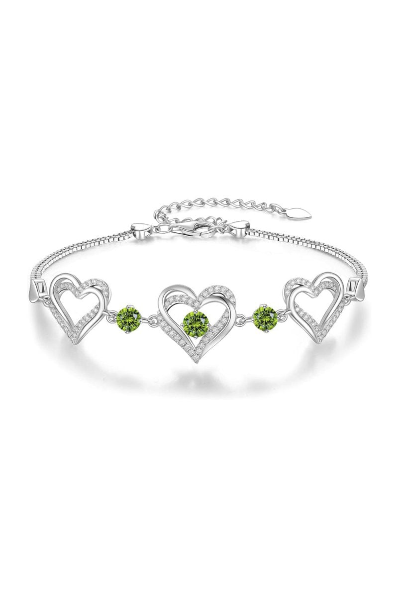 Silver Love Heart Link Birthstone Bracelets - KissProm