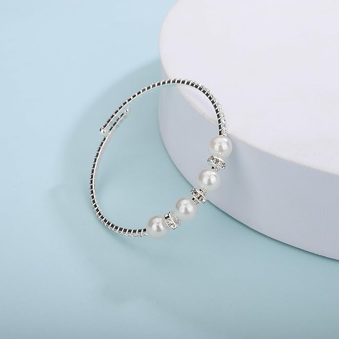 Gold Open Pearl Rhinestone Bracelets