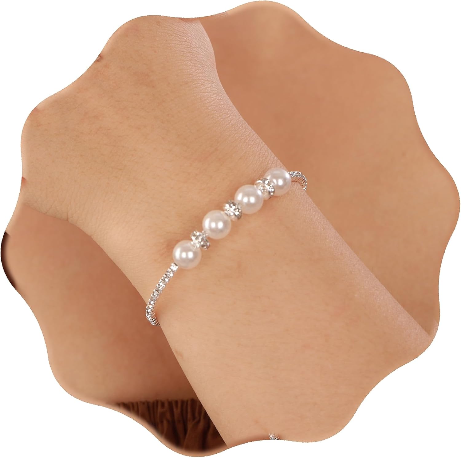 Gold Open Pearl Rhinestone Bracelets