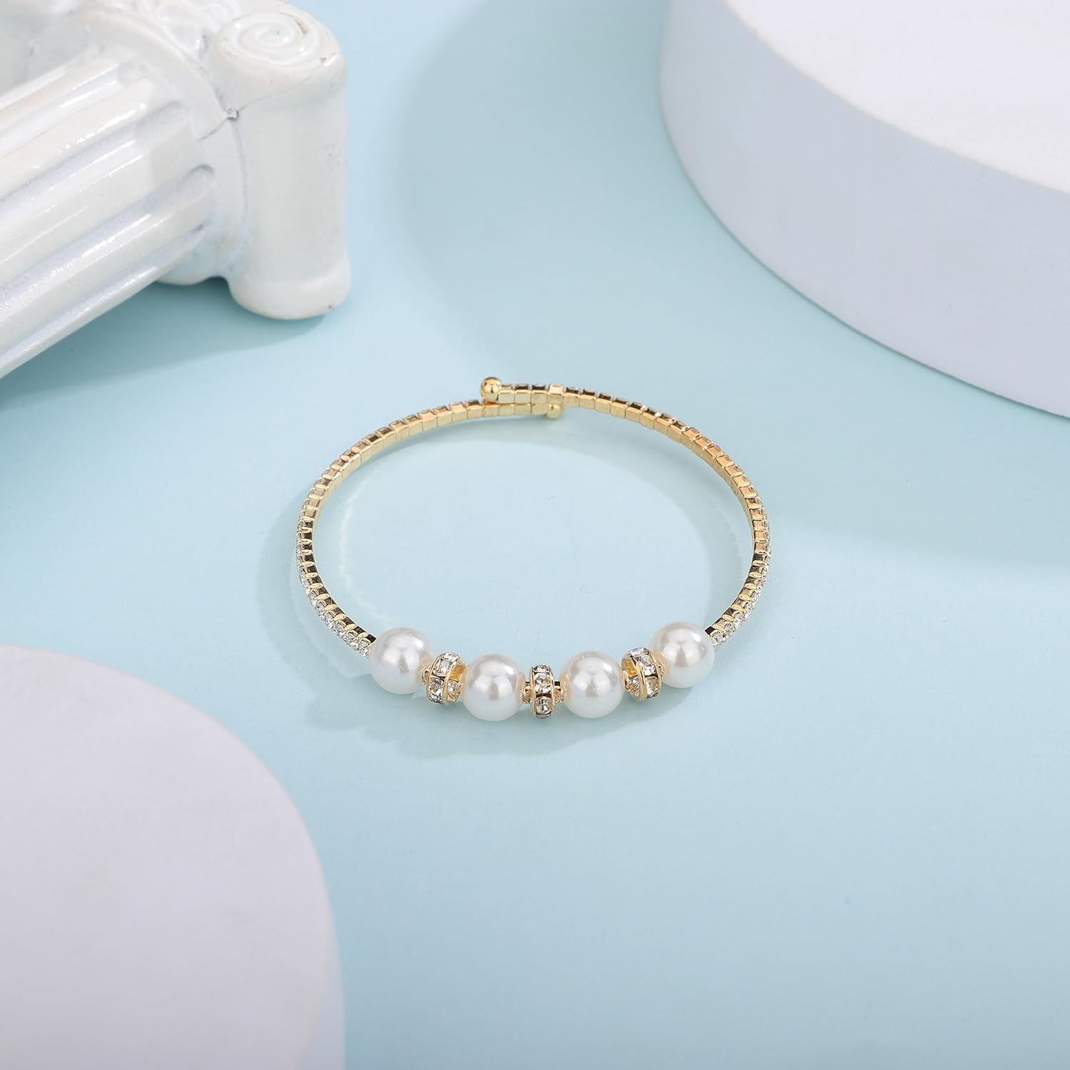 Gold Open Pearl Rhinestone Bracelets