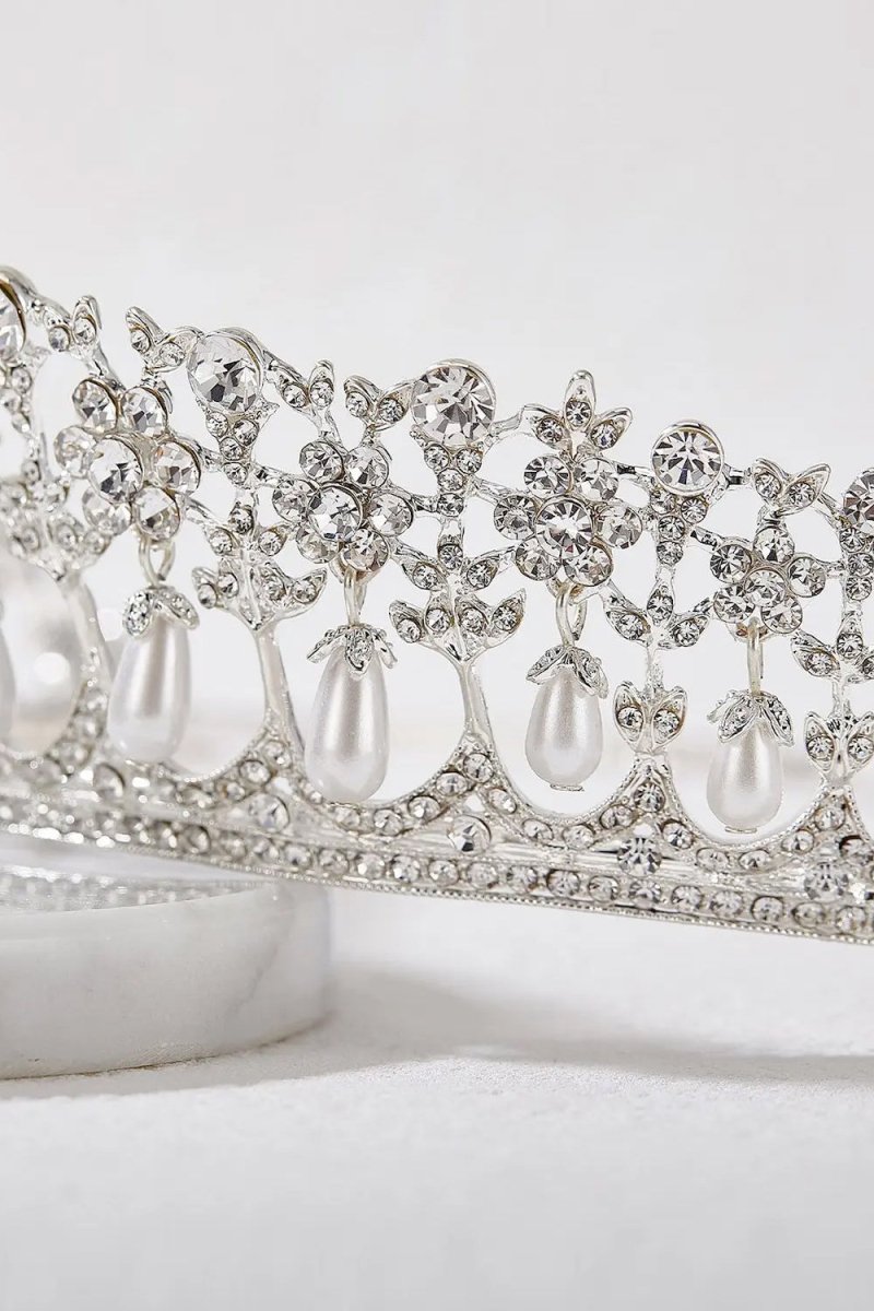 Silver Pearl Crystal Rhinestone Tiara - KissProm