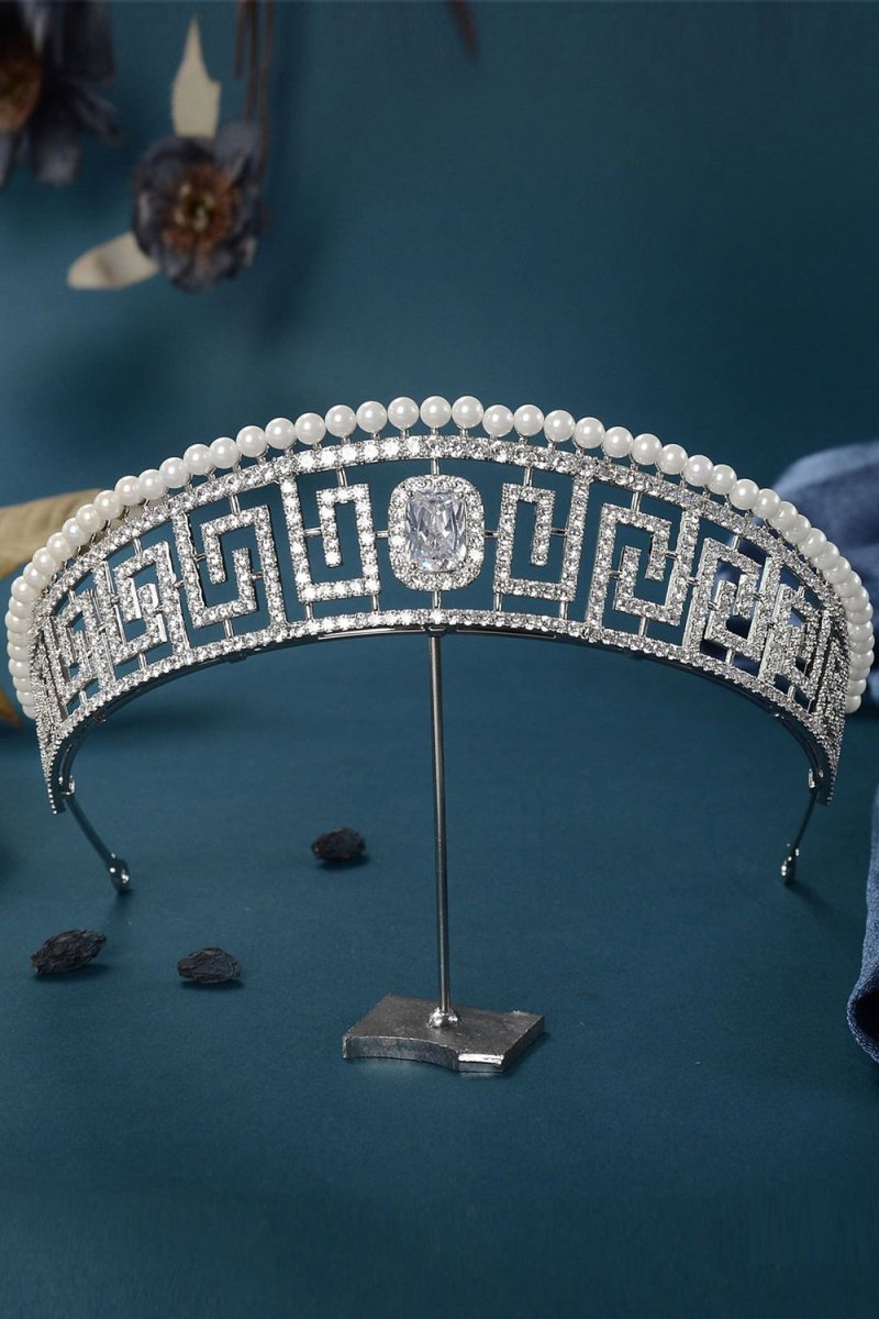 Silver Pearl Rhinestone Tiara - KissProm