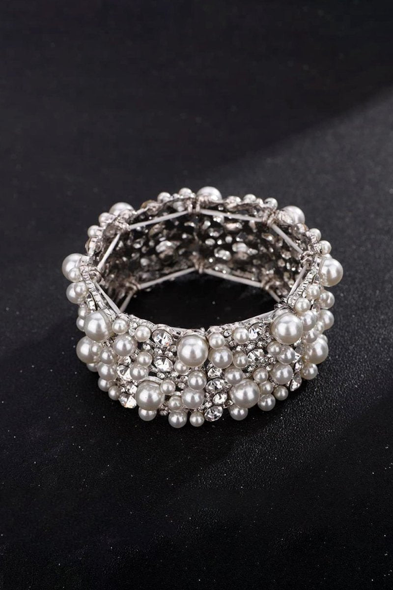 Silver Pearl Stretch Bracelets with Rhinestone - KissProm