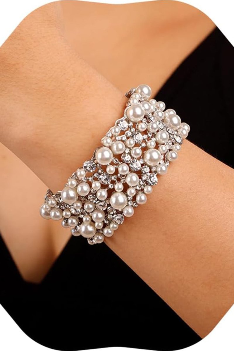 Silver Pearl Stretch Bracelets with Rhinestone - KissProm