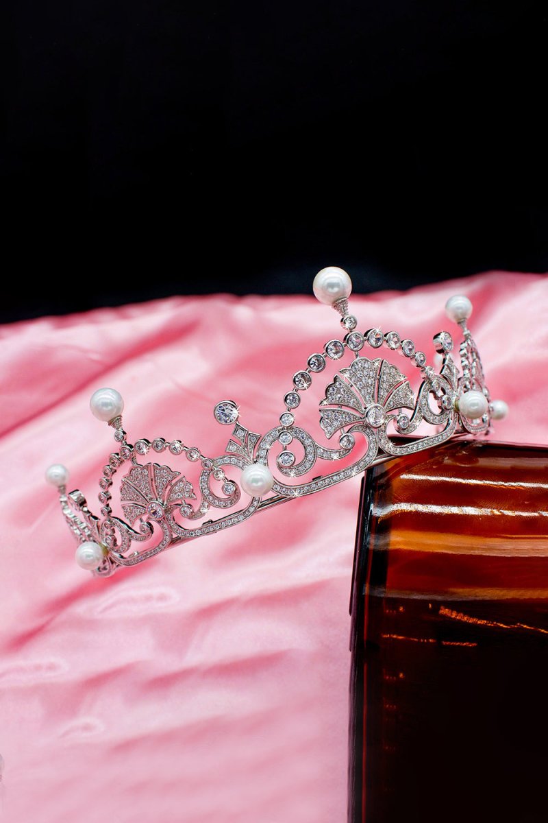 Silver Pearls Royal Lotus Flower Tiara - KissProm