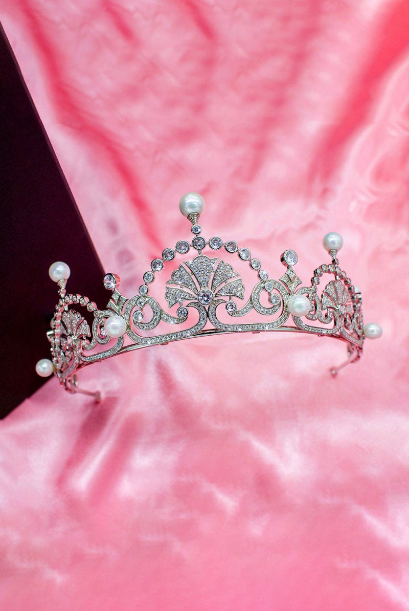 Silver Pearls Royal Lotus Flower Tiara - KissProm