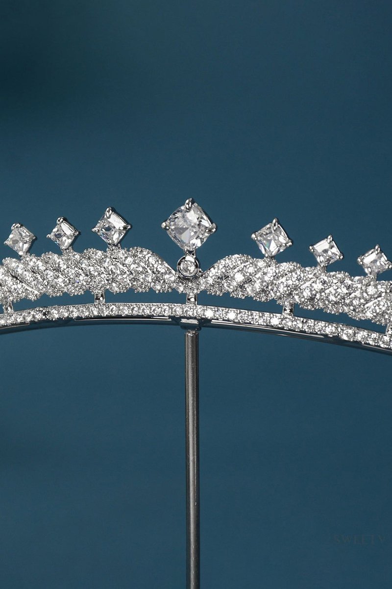 Silver Princess Cascade Zircon Tiara - KissProm