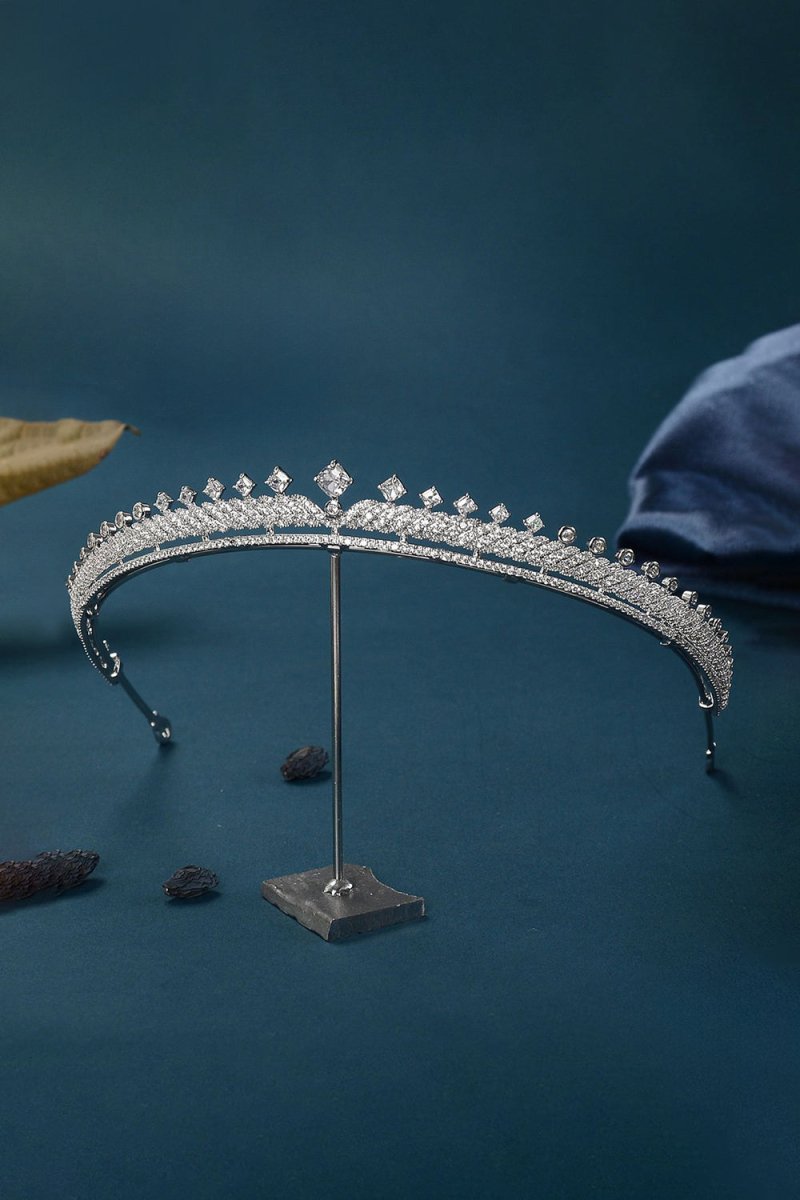 Silver Princess Cascade Zircon Tiara - KissProm