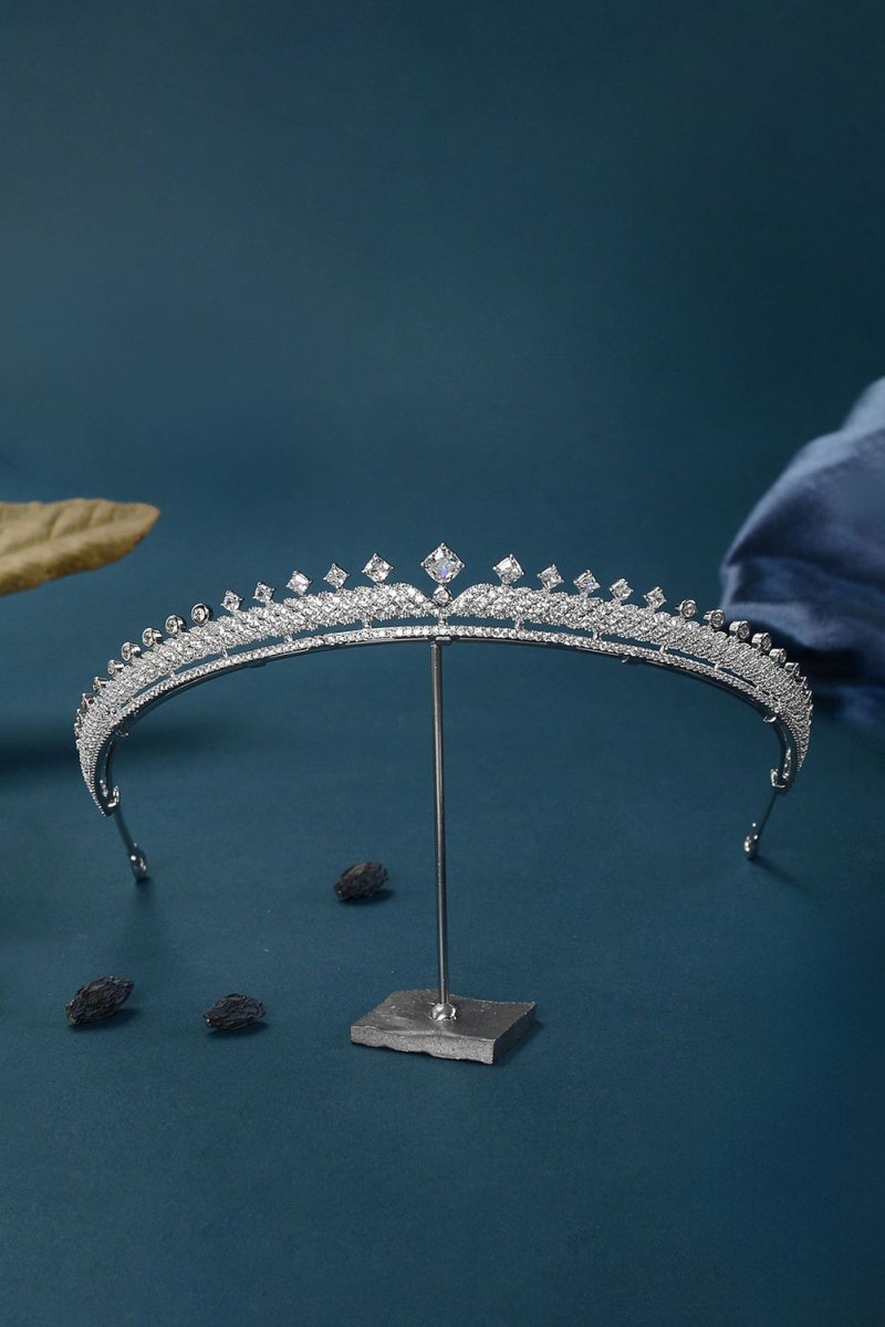 Silver Princess Cascade Zircon Tiara - KissProm
