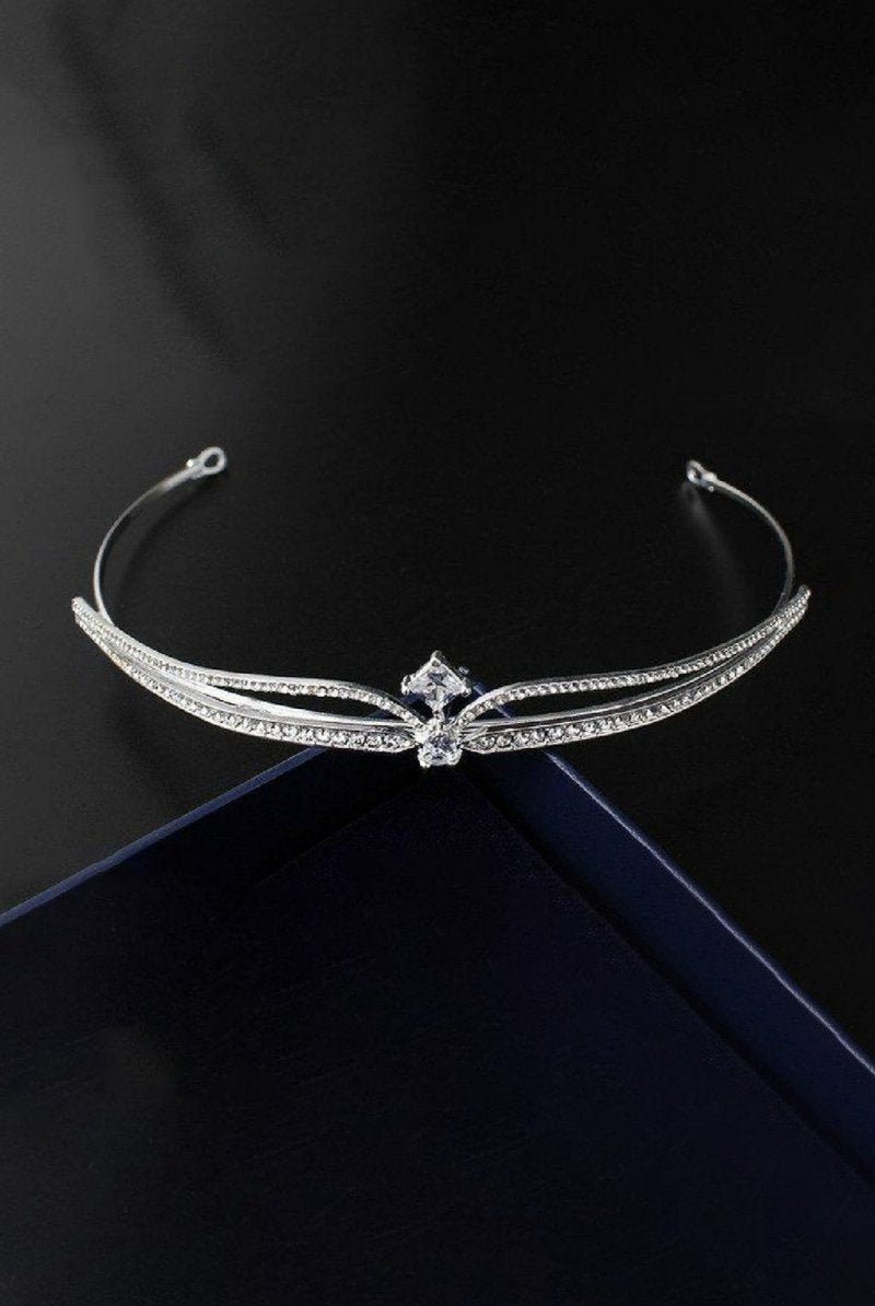 Silver Rhinestone Pearl Wedding Tiara - KissProm