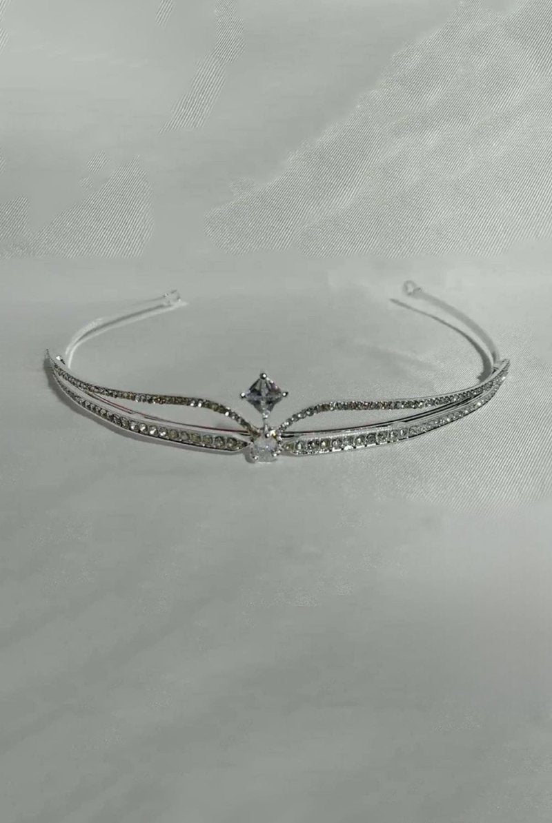 Silver Rhinestone Pearl Wedding Tiara - KissProm