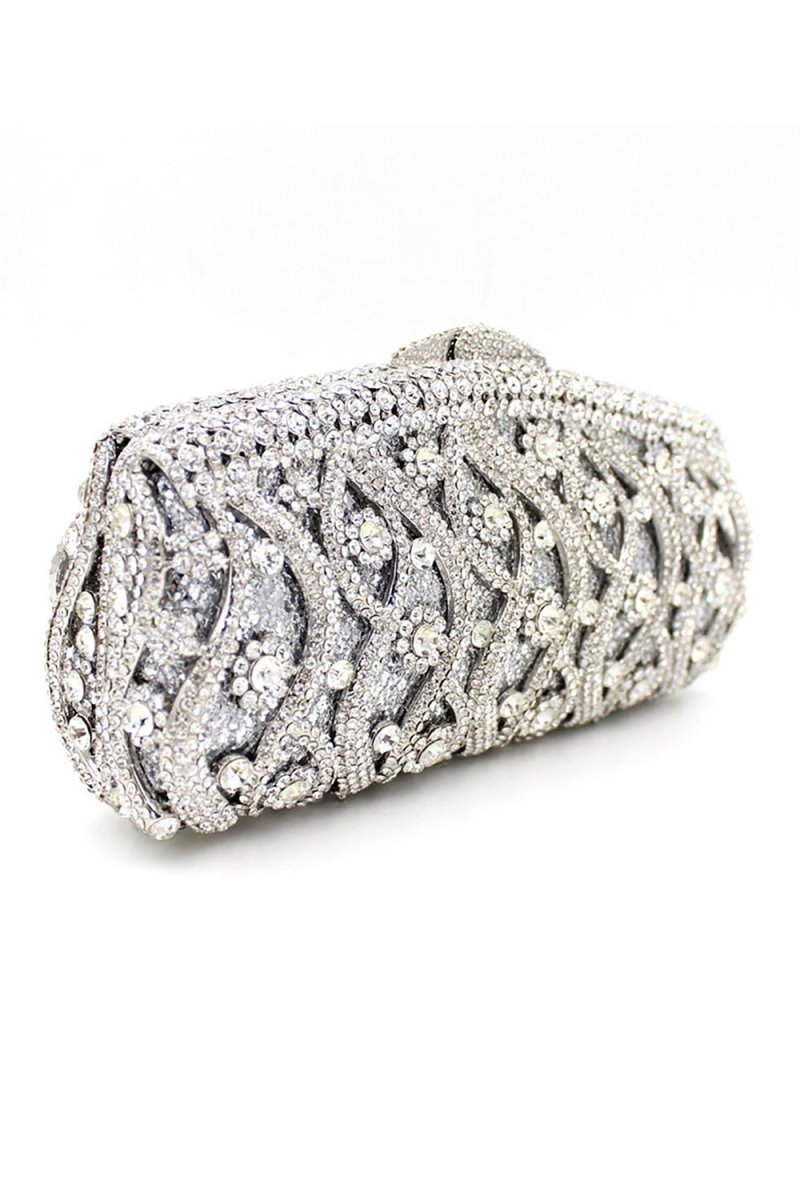 Silver Rhinestones Chain Square Party Handbag - KissProm