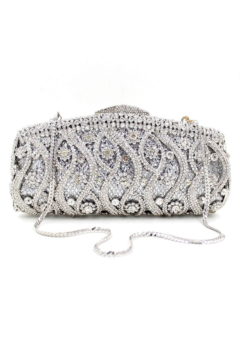 Silver Rhinestones Chain Square Party Handbag - KissProm