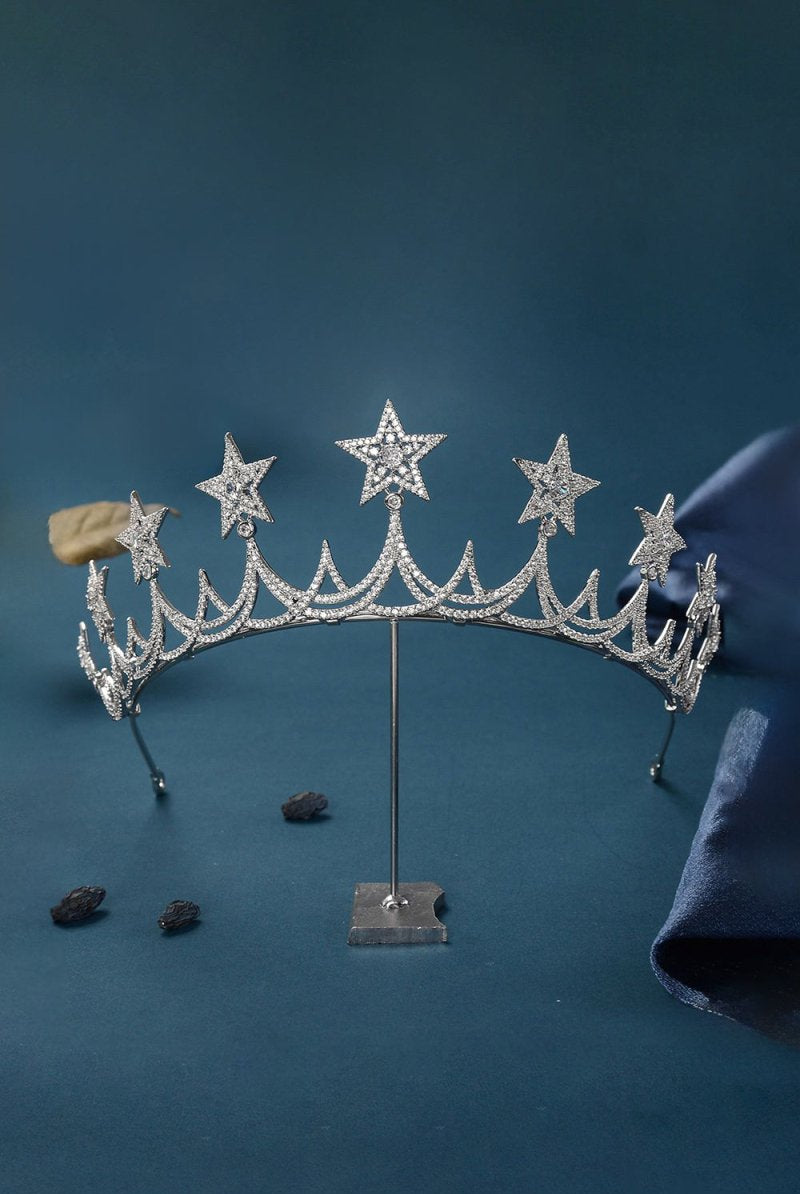 Silver Starry Zircon Tiara - KissProm