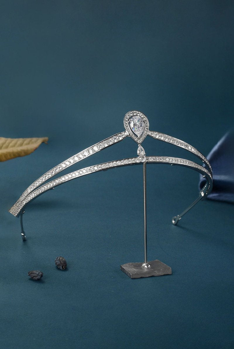 Silver Teardrop Zircon Tiaras - KissProm
