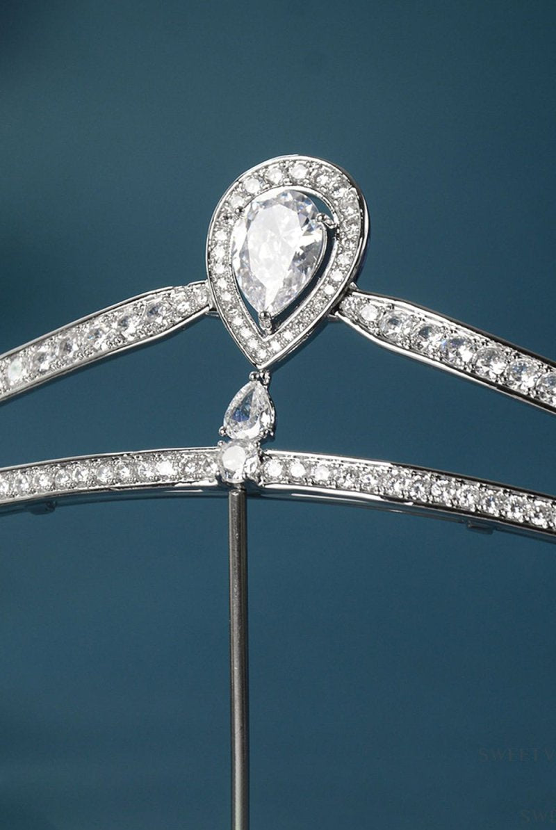 Silver Teardrop Zircon Tiaras - KissProm