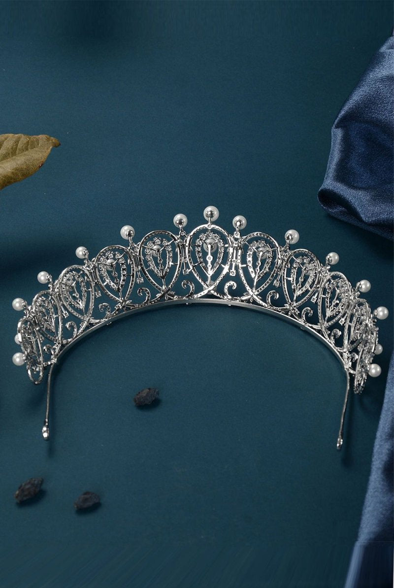 Silver Zircon Pearl Tiara - KissProm