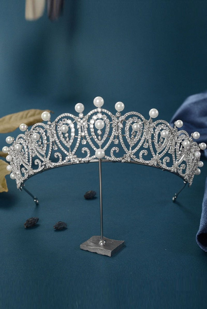 Silver Zircon Pearl Tiara - KissProm