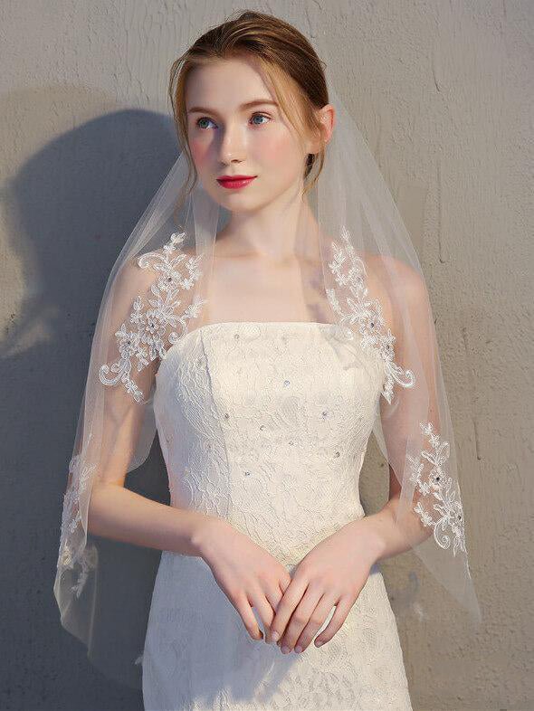 Simmple Short Wedding Veil Lace Mantilla Veils - KissProm