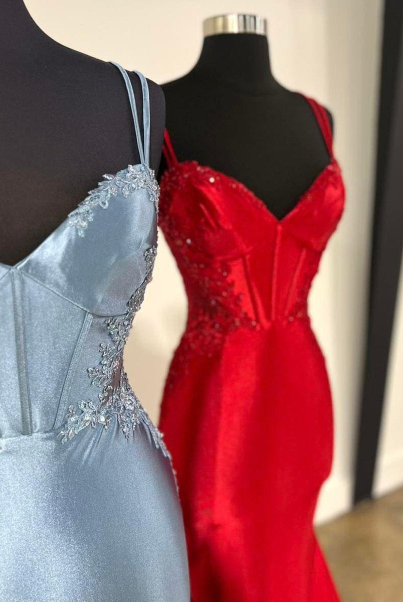 Simmy | Double Straps Appliques Mermaid Satin Prom Dress