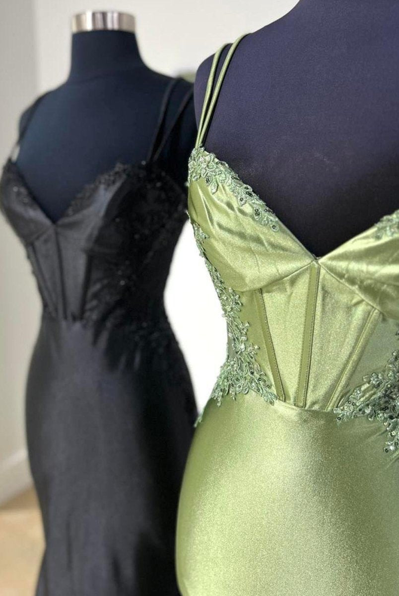 Simmy | Double Straps Appliques Mermaid Satin Prom Dress