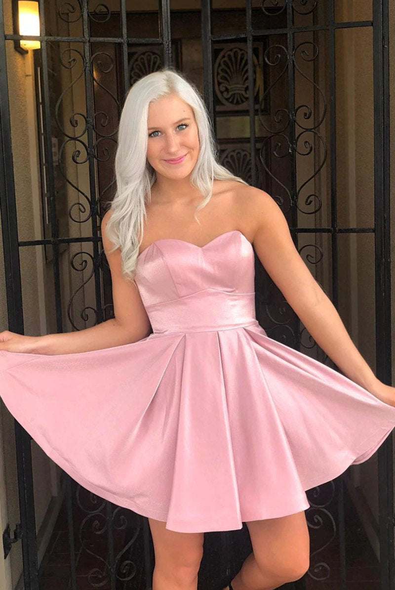 Wanda | Simple A-Line Strapless Pink Short Homecoming Dresses