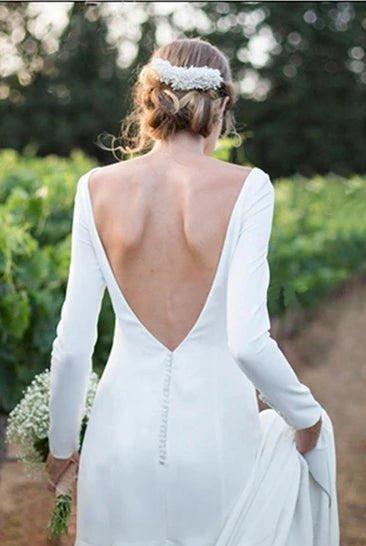 Simple Chiffon Sheath Bateau-neck Deep-V Back Bridal Gown with Chapel Train