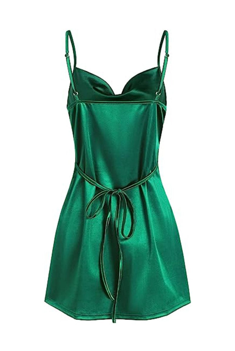 Simple Cowl Neck Champagne Satin Homecoming Dress