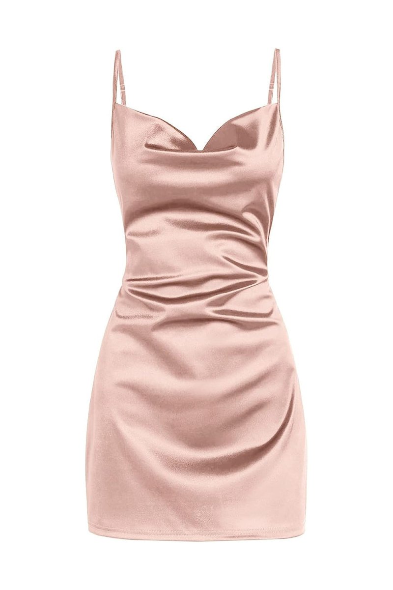 Simple Cowl Neck Champagne Satin Homecoming Dress