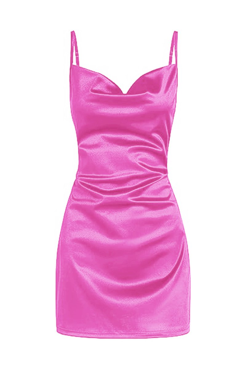 Simple Cowl Neck Champagne Satin Homecoming Dress