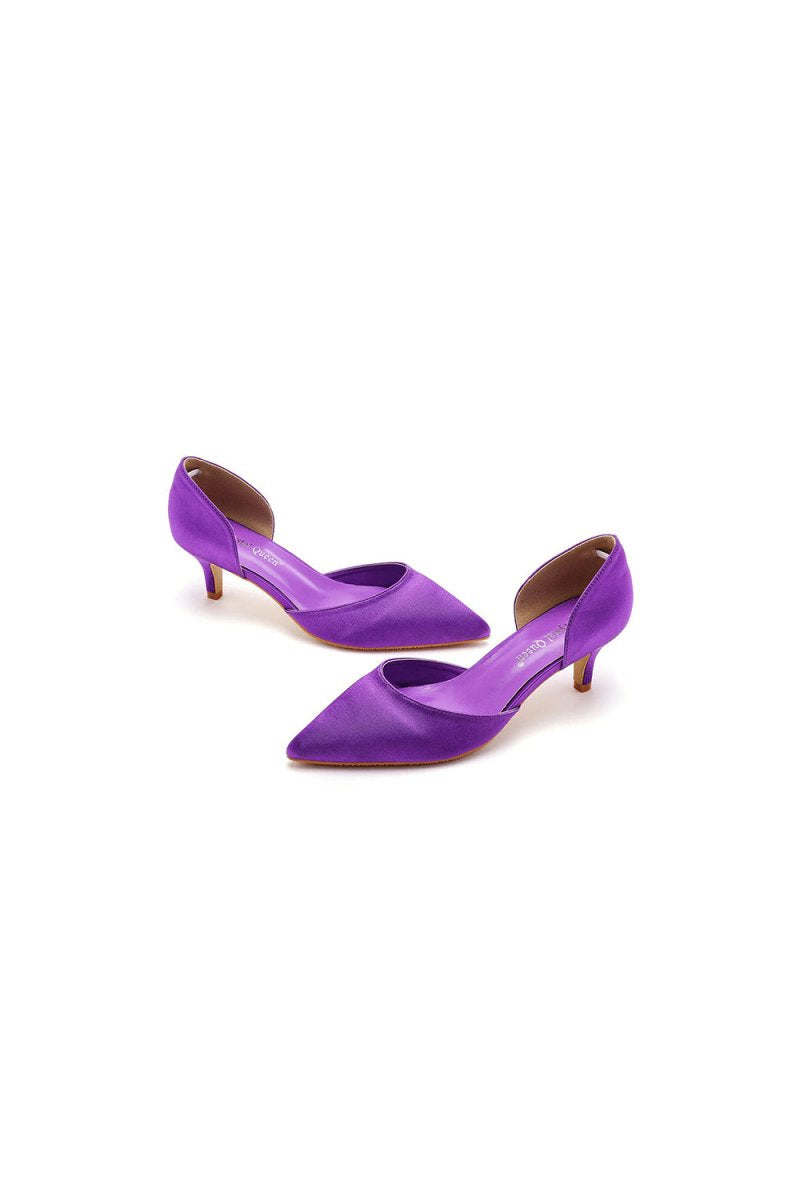 Simple Elegant Mid Cutout Two - Piece Slip on Pointed Toe Kitten Heels - KissProm