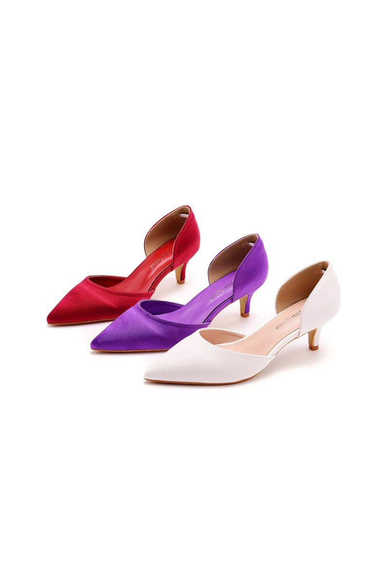 Simple Elegant Mid Cutout Two - Piece Slip on Pointed Toe Kitten Heels - KissProm