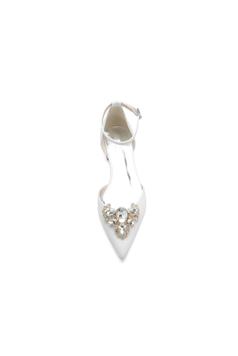 Simple Glitter Pointed Toe Ankle Strap Low Heels with Rhinestone - KissProm