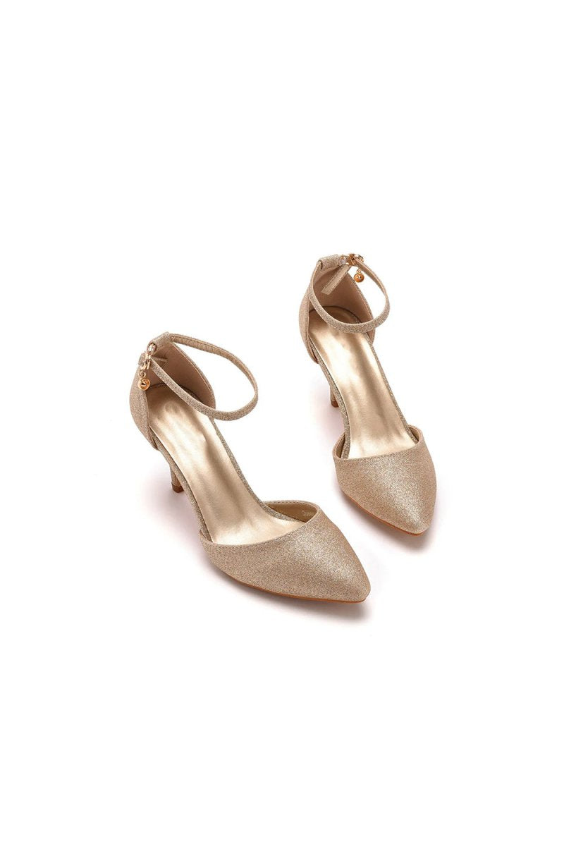 Simple Glitter Pointed Toe Stiletto Ankle - strap High Heels - KissProm